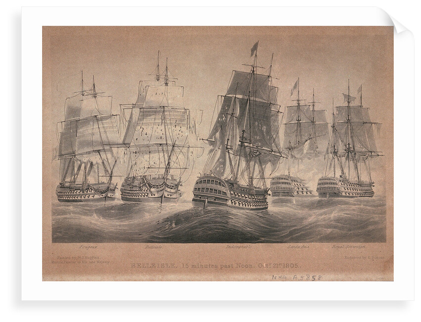Belleisle' fifteen minutes past noon, October 21 1805, 'Fougeux', 'Belleisle', 'Indomptable', 'Santa Ana' and 'Royal Sovereign by William John Huggins