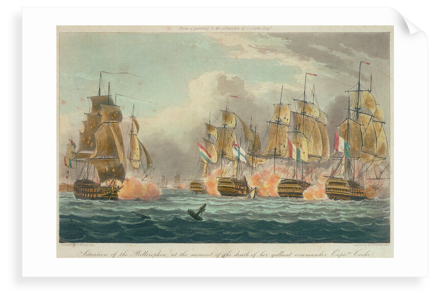 Situation of HMS 'Bellerophon' at the moment of the death of her gallant commander Captain Cooke' by Thomas Whitcombe