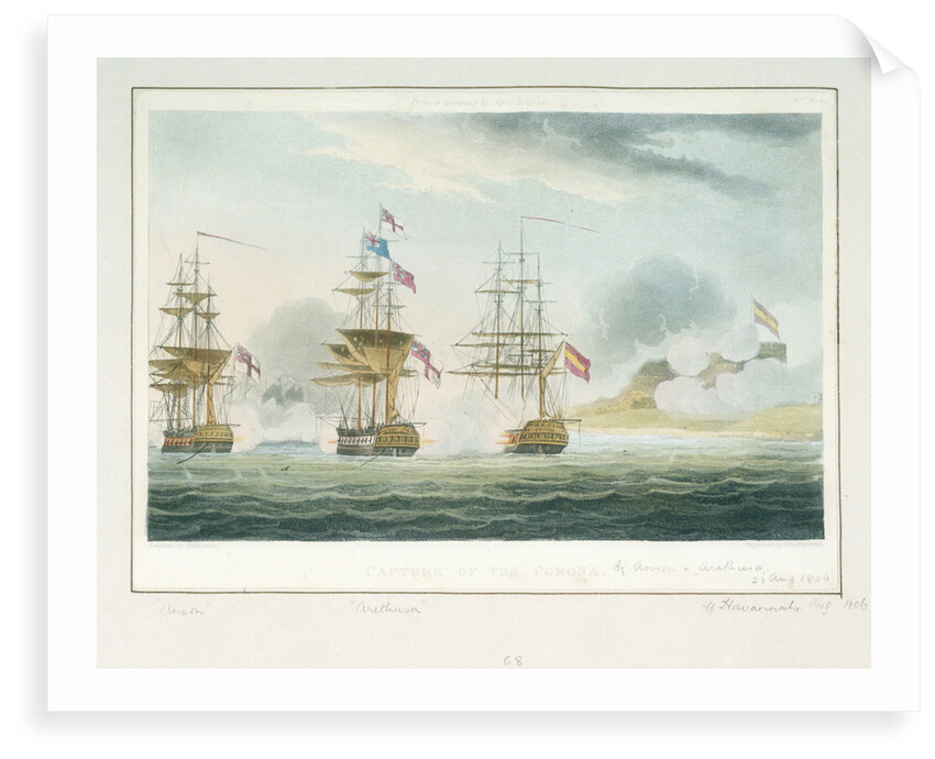 Capture of the 'Pomona' by Anson & Arethusa off Havannah, 23 August 1806 by Thomas Whitcombe