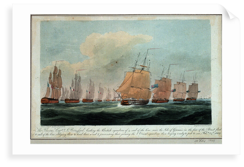 Theseus' leading the squadron near the Isle of Grouaisto face the Brest fleet, 24 February 1809 by J. Beresford