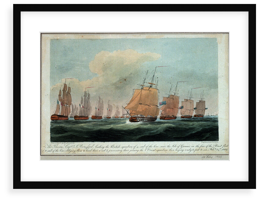 Theseus' leading the squadron near the Isle of Grouaisto face the Brest fleet, 24 February 1809 by J. Beresford