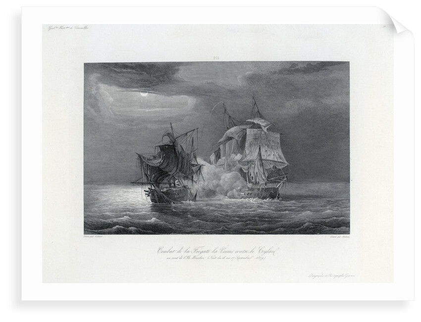 Combat de la Fregate la Venus contre le Ceylon au vent de l,  Ile Bourbon (Nuit du 16 au 17 Septembre 1809). Galrie Histque de Versailles by Gilbert