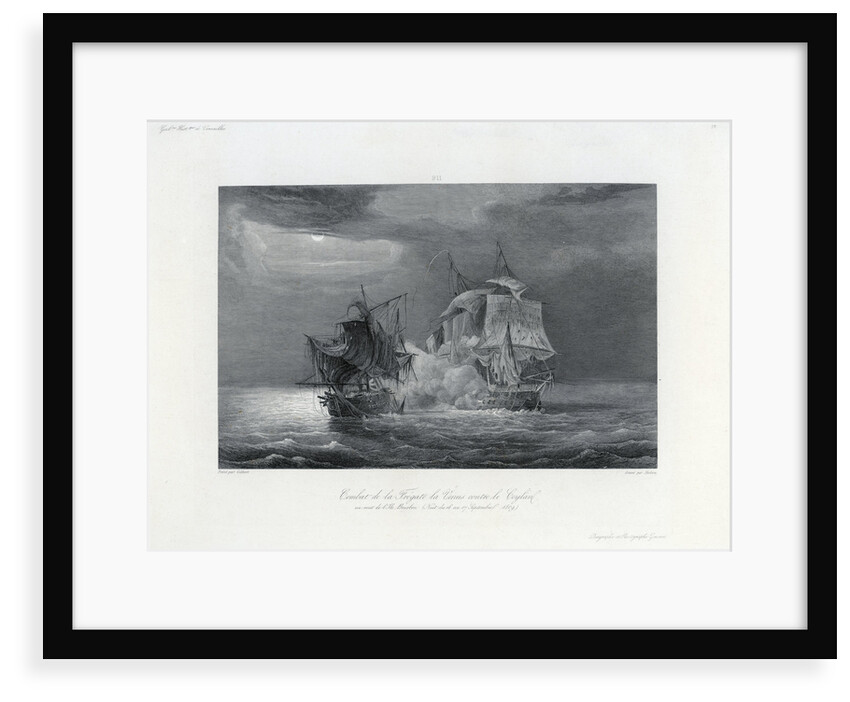 Combat de la Fregate la Venus contre le Ceylon au vent de l,  Ile Bourbon (Nuit du 16 au 17 Septembre 1809). Galrie Histque de Versailles by Gilbert