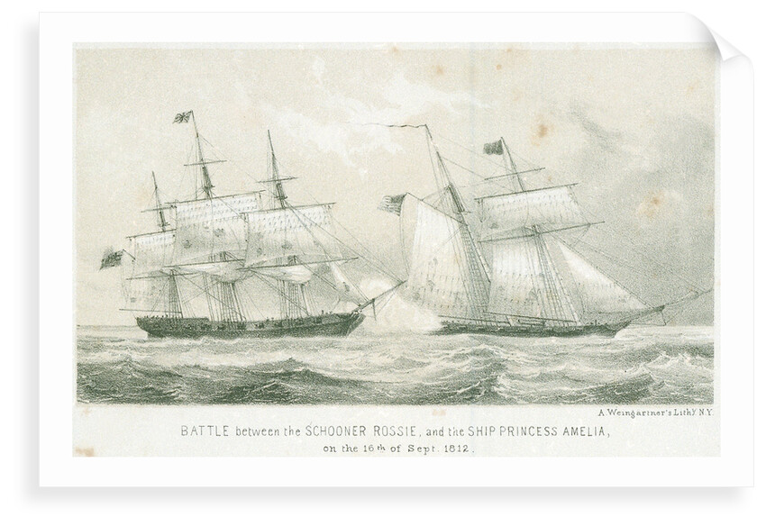 Battle between the schooner 'Rossie' and the 'Princess Amelia', 16 September 1812 by A. Weingartner