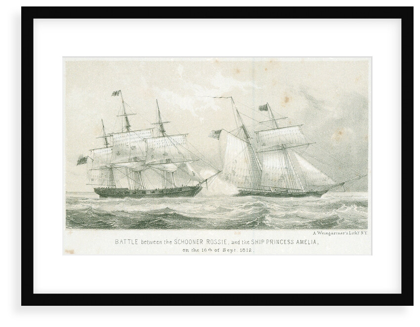 Battle between the schooner 'Rossie' and the 'Princess Amelia', 16 September 1812 by A. Weingartner