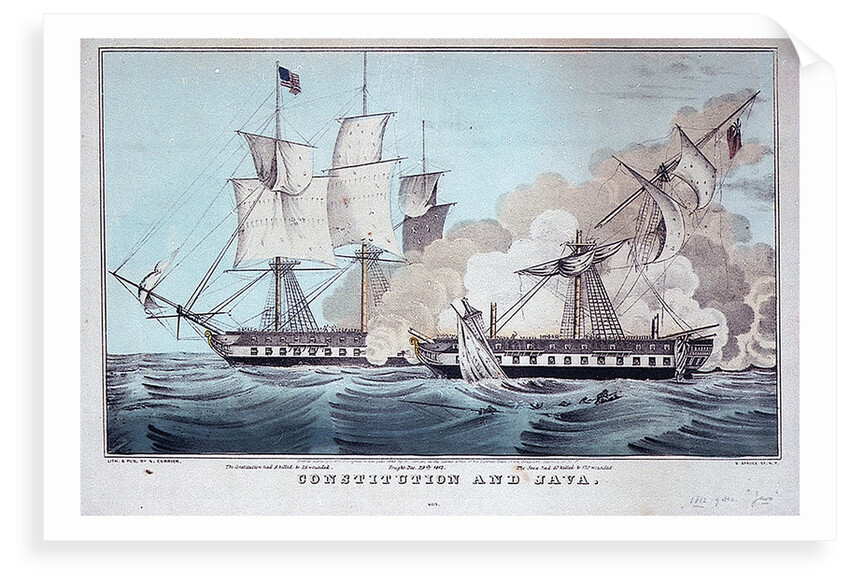 Battle between the 'Constitution' and 'Java', 29 December 1812 by N. Currier