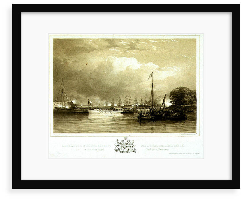 Her Majesty and Prince Albert, Proceeding in the State Barge, to land at the Royal Dock-Yard, Devonport by Nicholas Condy