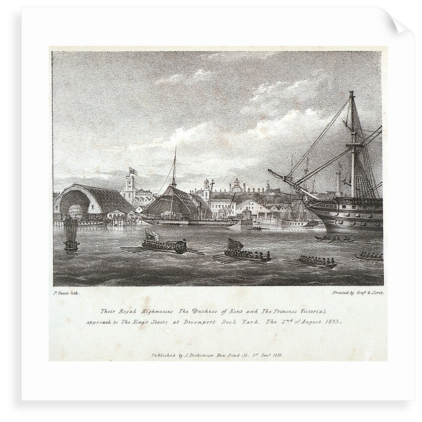 Their Royal Highnesses The Duchess of Kent and The Princess Victoria's approach to the King's stairs at Devonport Dock Yard The 2nd of August, 1833 by P Gauci