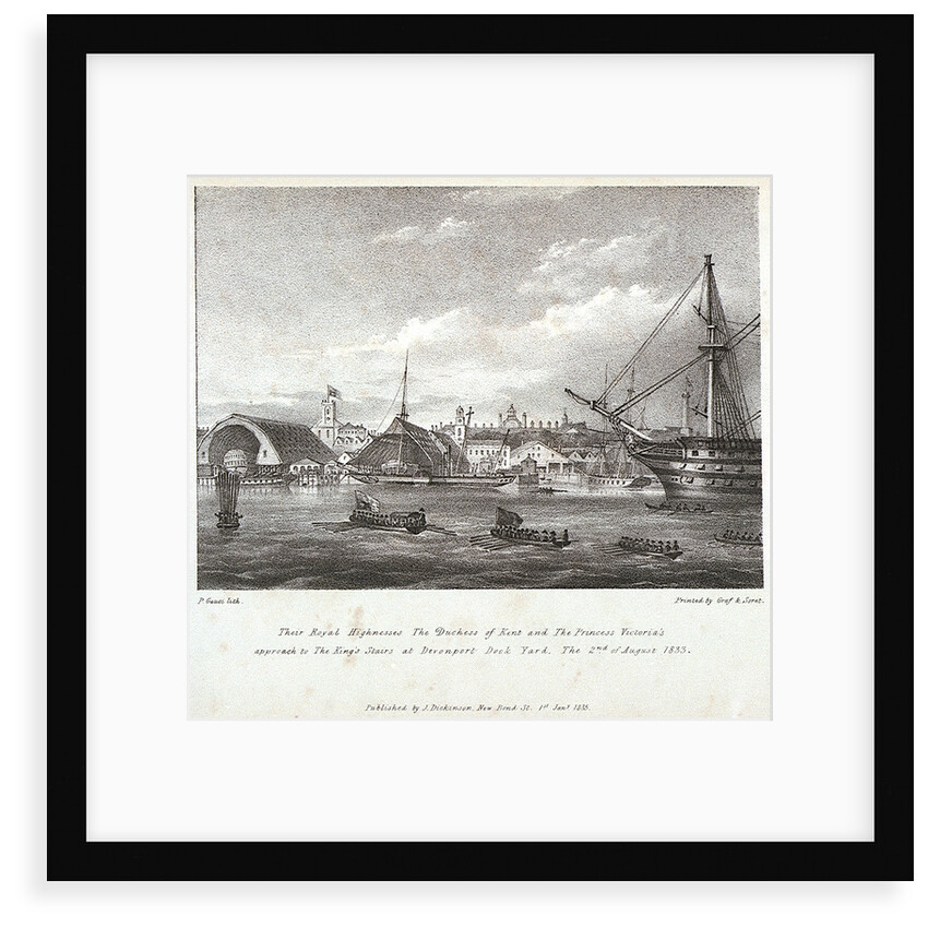 Their Royal Highnesses The Duchess of Kent and The Princess Victoria's approach to the King's stairs at Devonport Dock Yard The 2nd of August, 1833 by P Gauci