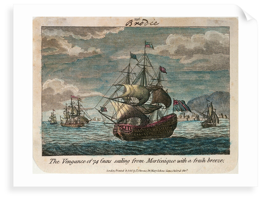 The 'Vengeance' sailing from Martinique with a fresh breeze by T. Stevens