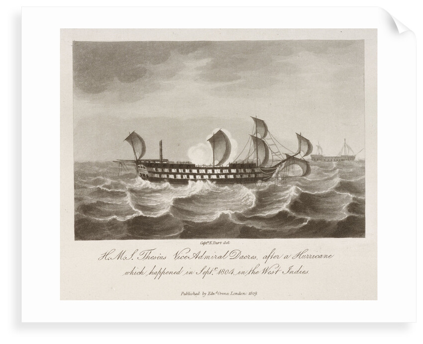 HMS 'Theseus' in a hurricane in the West Indies, September 1804 by Edward Burt