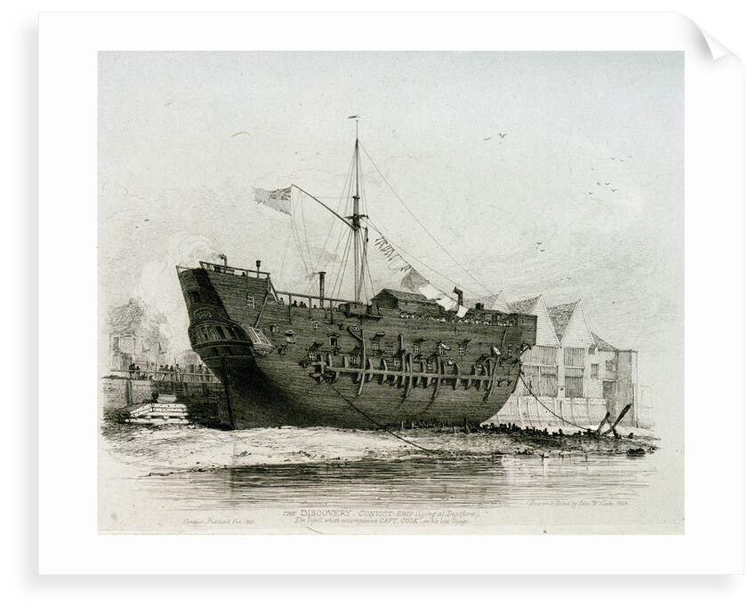 The 'Discovery' convict ship (lying at Deptford), the vessel which accompanied Captain Cook on his last voyage by Edward William Cooke