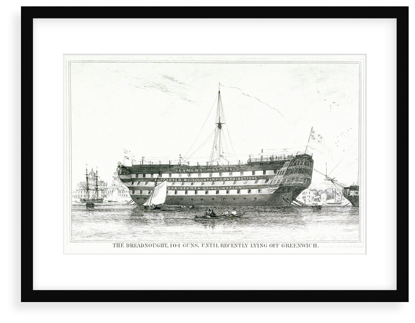 The Dreadnought, 104 guns, until recently lying off Greenwich by Edward William Cooke