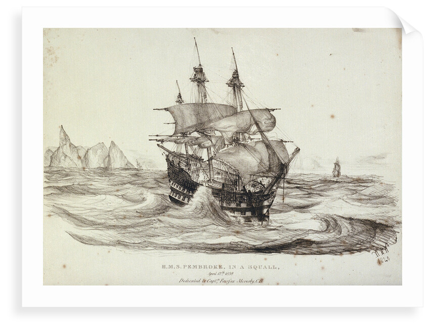 HMS 'Pembroke' in a squall, 12 April 1839 by W.H. Wardrop