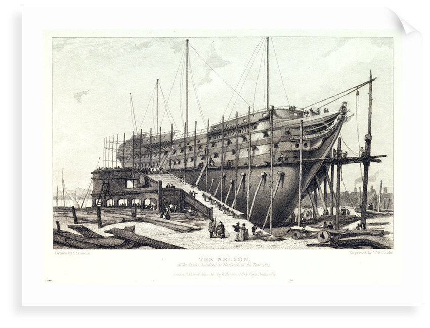 The 'Nelson' on the stocks, building at Woolwich in 1814 by L. Francia