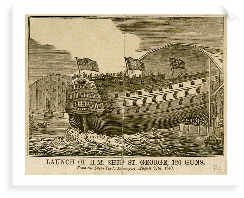 Launch of HM Ship 'St George', 120 guns, from the Dock-Yard Devonport, August 27th, 1840 by Hearder