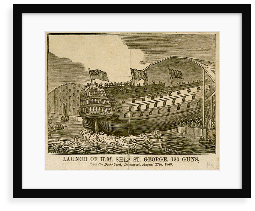 Launch of HM Ship 'St George', 120 guns, from the Dock-Yard Devonport, August 27th, 1840 by Hearder