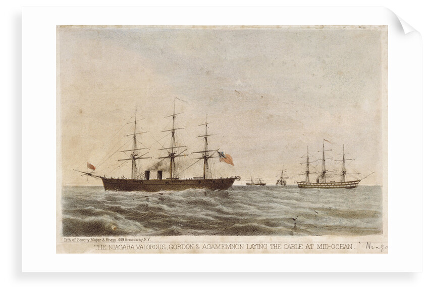 The 'Niagara', 'Valorous', 'Gordon' & 'Agamemnon' laying the cable at mid-ocean by Sarony