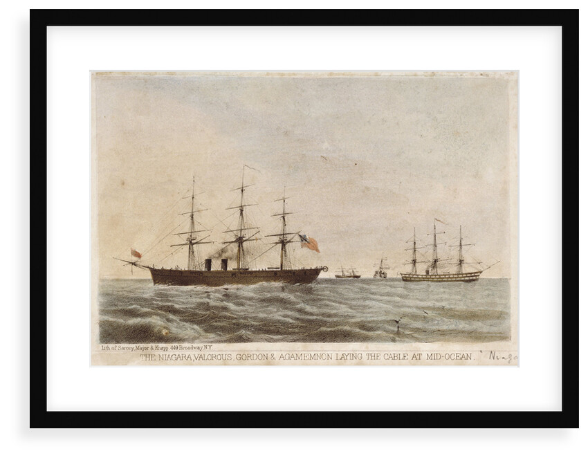 The 'Niagara', 'Valorous', 'Gordon' & 'Agamemnon' laying the cable at mid-ocean by Sarony
