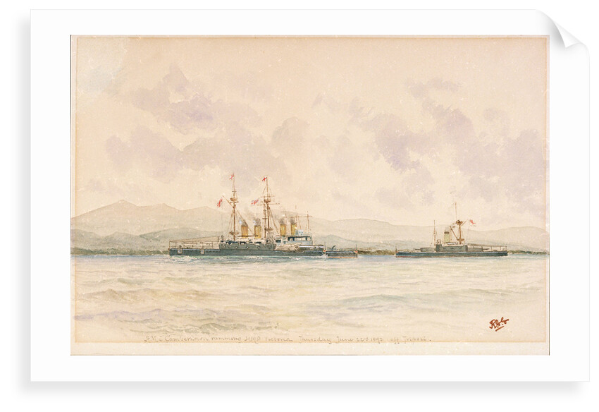 HMS 'Camperdown' ramming HMS 'Victoria' off Tripoli, Thursday, 22 June 1893 by Reginald Graham Gregory