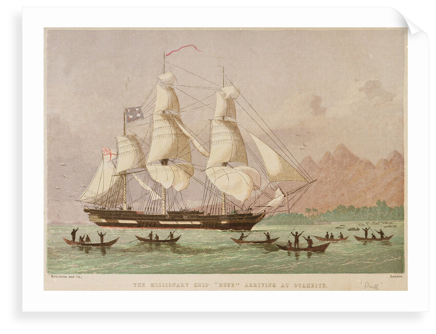 The missionary ship 'Duff' arriving at Otaheite by Kronheim & Co