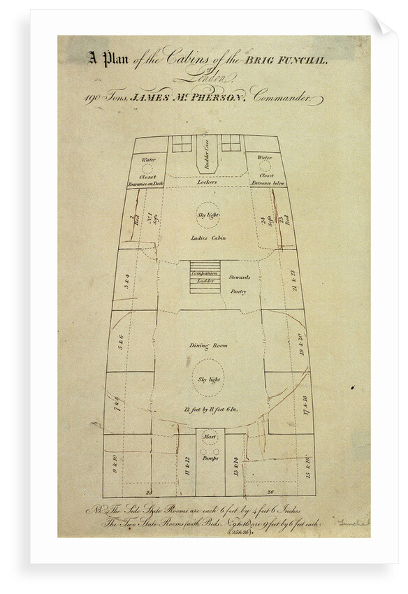 A plan of the cabins of the brig 'Funchal' of London, 190 tons, James Mcpherson, Commander by unknown