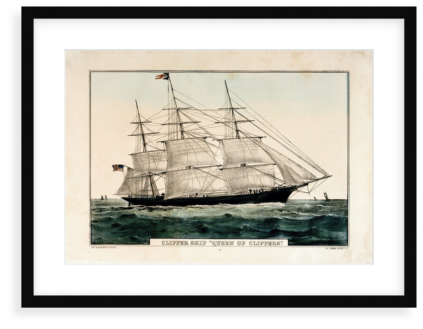 Lithograph entitled, 'Clipper Ship 'Queen of Clippers' 1853 by N Currier by N Currier