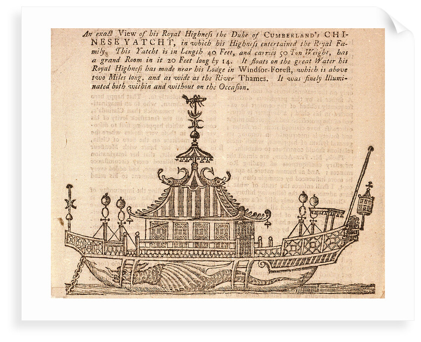 HRH the Duke of Cumberland's Chinese yacht by unknown