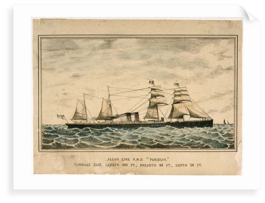 Allan Line RMS 'Parisian', tonnage 5500, length 440ft, breadth 46ft, depth 36ft by unknown