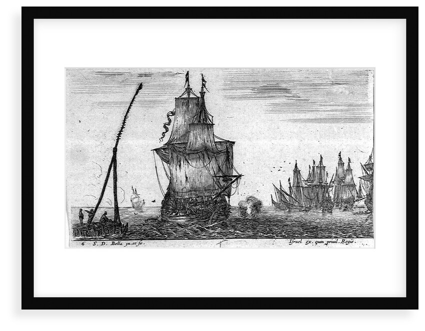 Man of war passing a beacon by Stefano Della Bella