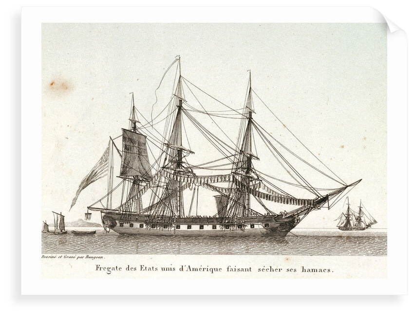 Fregate des Etats unis d' Amerique faisant secher ses hamacs. Plate 2 in Collection de Toutes les Especes de Batimens... 1ere Livraison by Baugean
