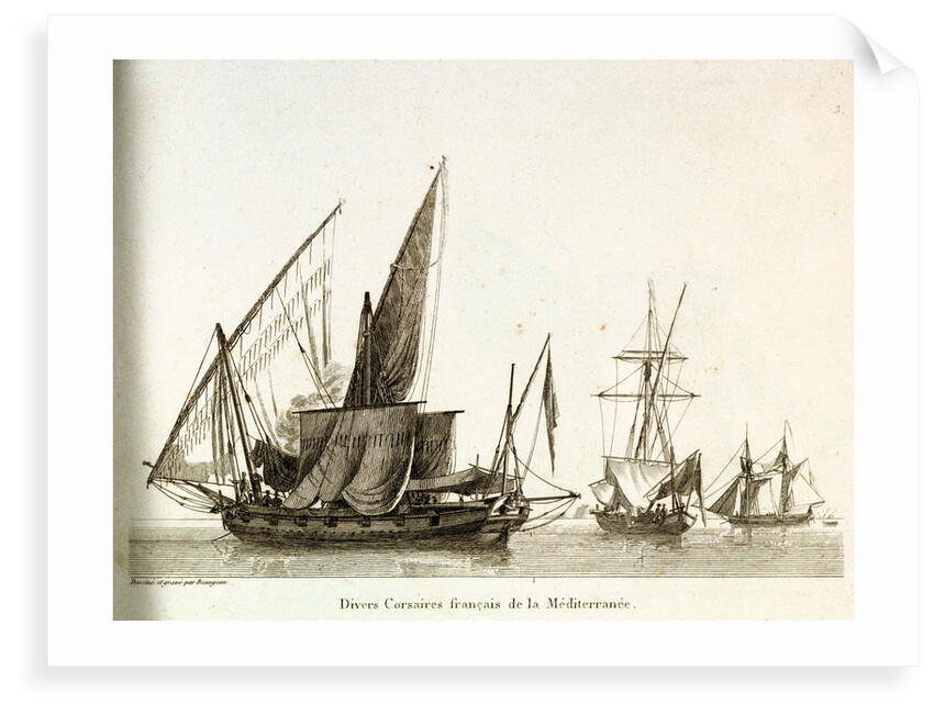 Divers Corsaires de la Mediterranee. Plate 3 in Collection de Toutes les Especes de Batimens... 1ere Livraison by Baugean