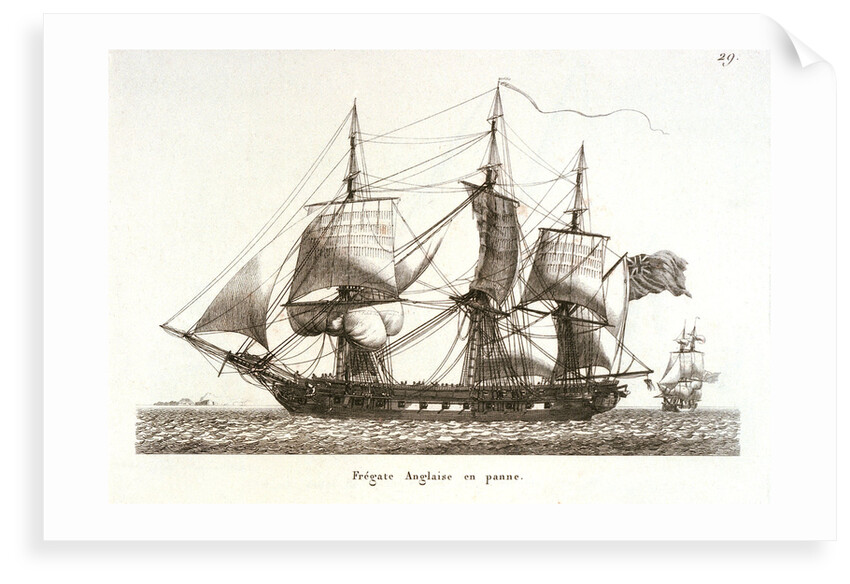 Fregate Anglaise en panne. Plate 29 in Collection de Toutes les Especes de Batimens... 3eme Livraison by Baugean