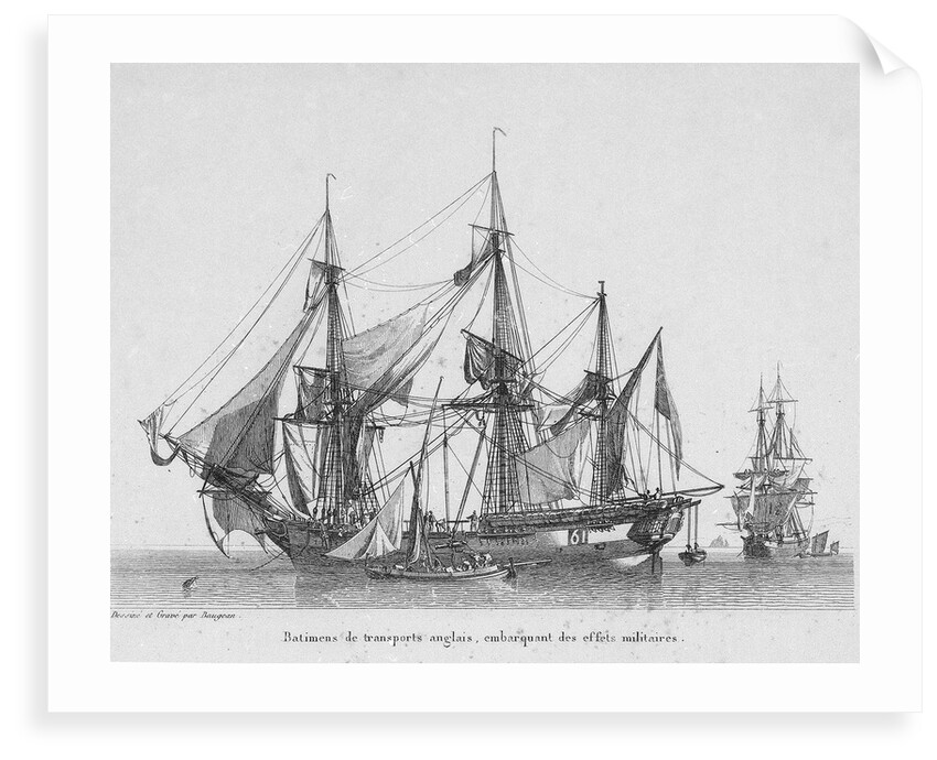 Batimens de transports anglais embarquant des effets militaires. Plate 32. in Collection de Toutes les Especes de Batimens... 3eme Livraison by Baugean