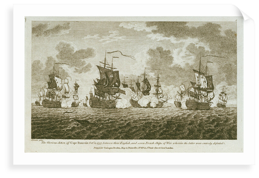 Twelve Prints of Sea Engagements.  The Glorious Action off Cape Francois Octr 21 1757, between the English, and seven French ships of War wherin the latter were entirely defeated. by Francis Swaine