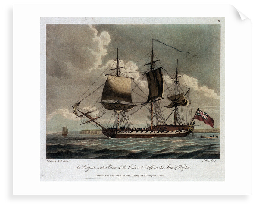 A frigate, with a view of the Culvort Cliff, in the Isle of Wight by Dominic Serres