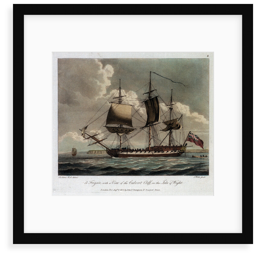 A frigate, with a view of the Culvort Cliff, in the Isle of Wight by Dominic Serres
