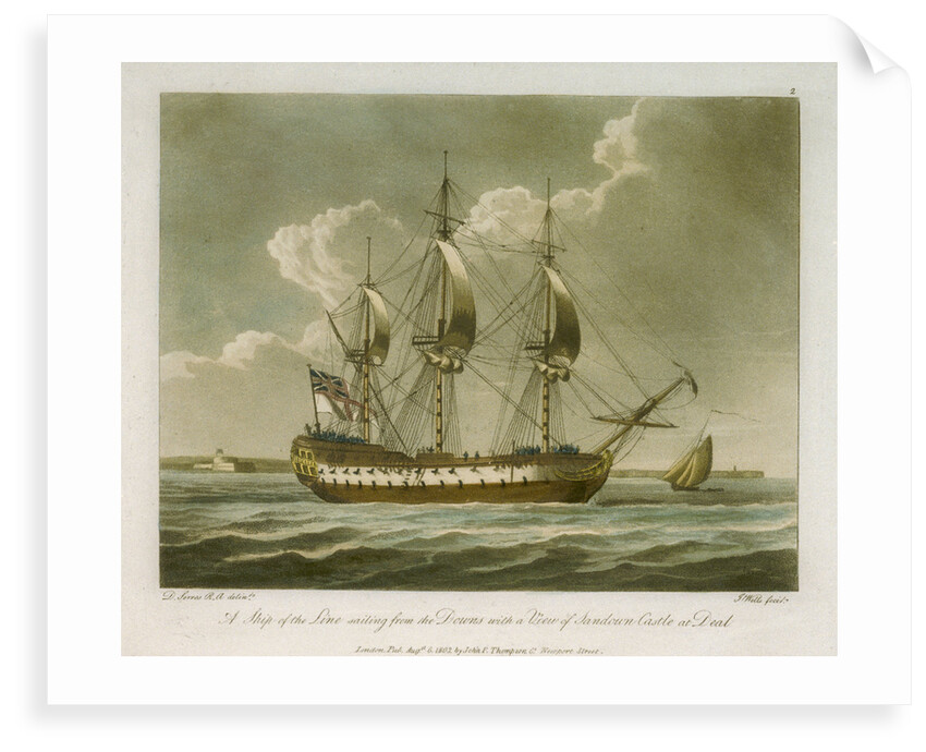 A ship of the line sailing from the Downs with a view of Sandown Castle at Deal by Dominic Serres
