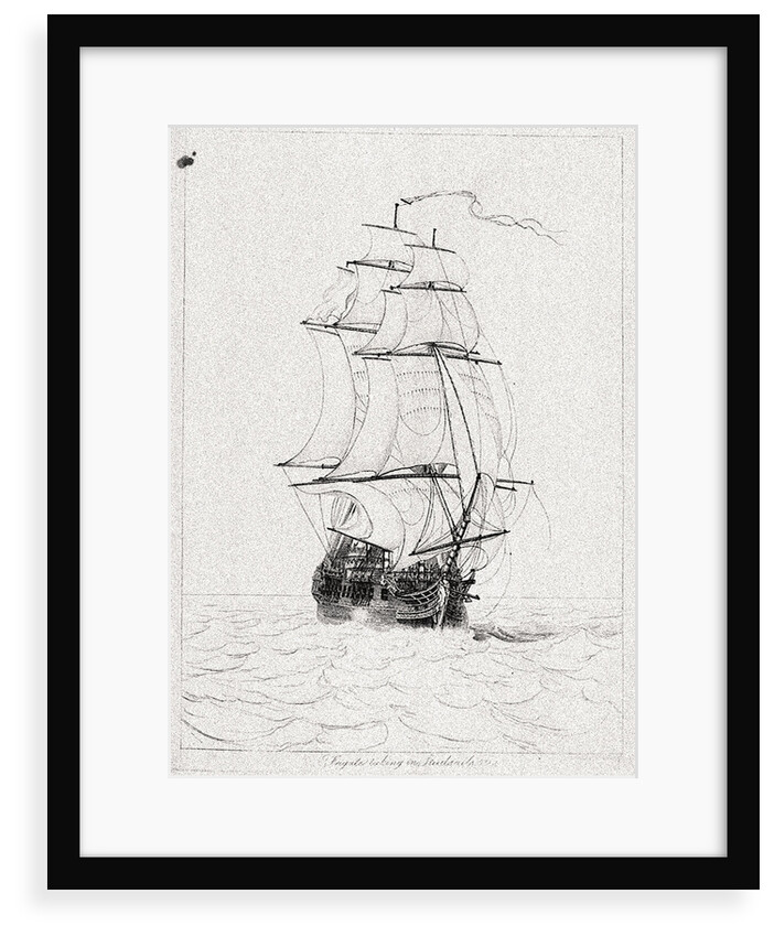 Frigate taking in studsails by Robert Pollard