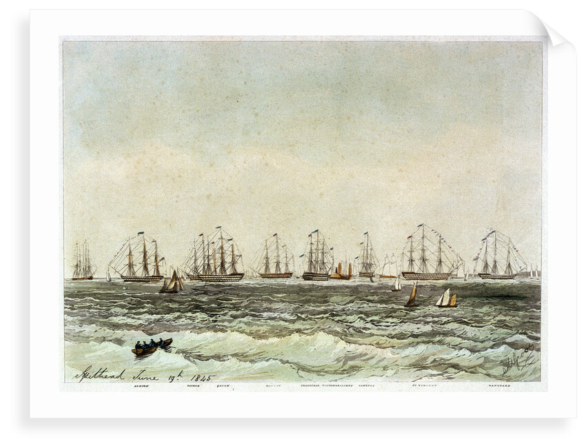 Spithead, 19 June 1845. 'Albion', 'Superb', 'Queen', 'Rodney', 'Trafalgar', 'Victoria & Albert', 'Canopus', 'St Vincent', 'Vanguard' by M. Grove