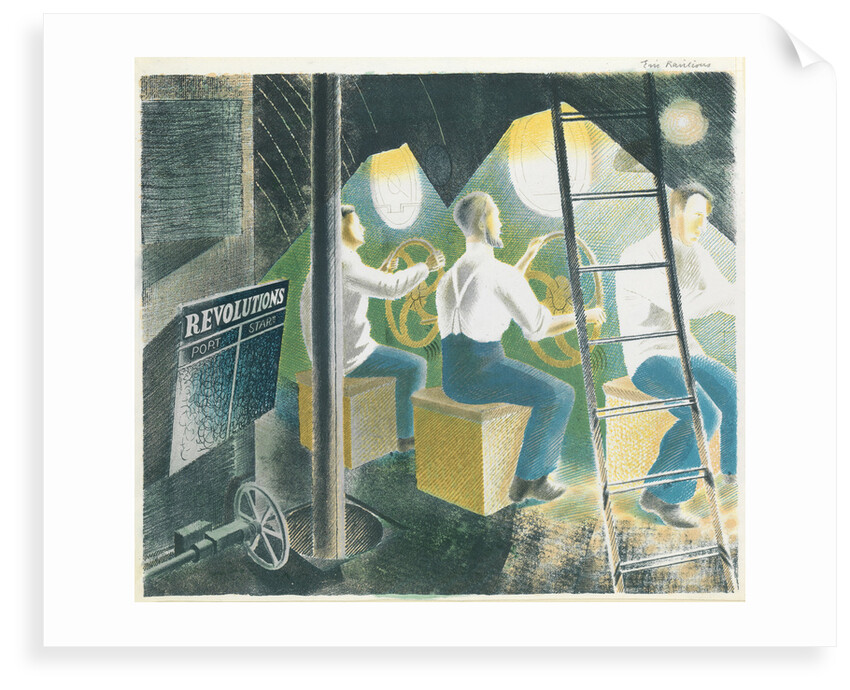 Diving controls two, three men at controls by Eric Ravilious