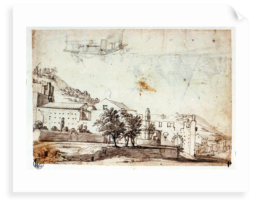 Landscape and view of village (reverse) by Abraham Casembrot