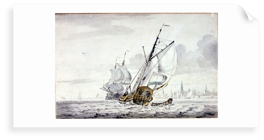 A Dutch Yacht beating out of a harbour off Kampsen by Wigerus Vitringa