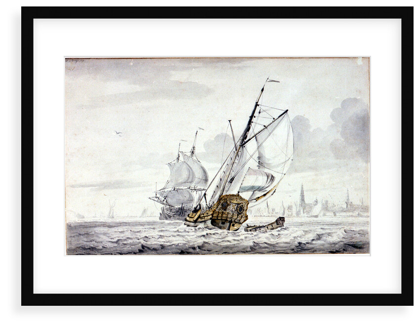 A Dutch Yacht beating out of a harbour off Kampsen by Wigerus Vitringa
