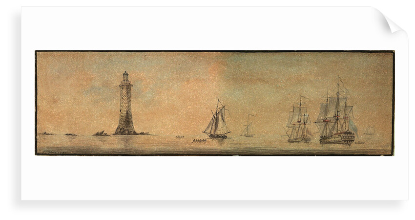 Eddystone lighthouse from the southeast, with fighting vessels by T.C. May