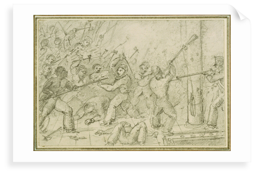 Shipboard scene of fighting on deck by unknown