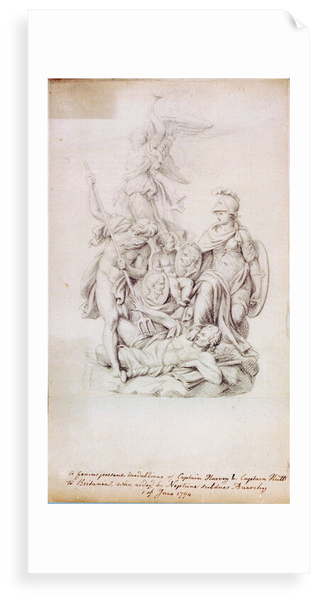 A Genius presents Medallions of Captain Harvey & Captain Hutt to Britannia [sic], who aided by Neptune subdues Anarchy 1 of June 1794 by Unknown