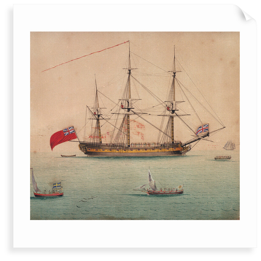 A frigate at anchor by Foreign School