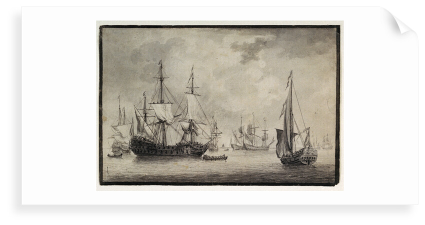 Dutch man-of-war, states yacht and distant shipping in a harbour by Charles Gore