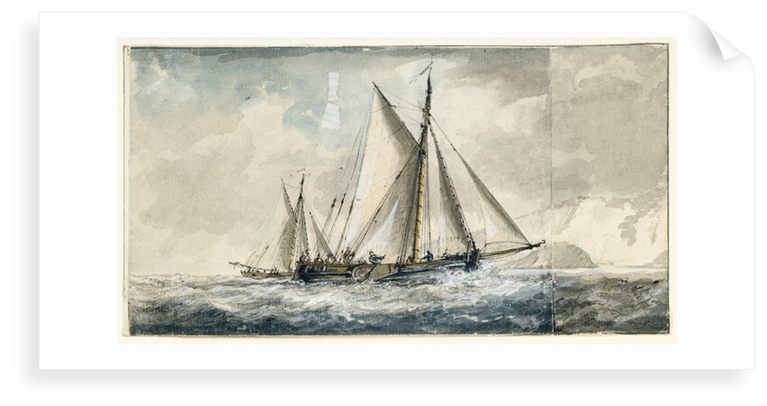 A Dutch gaff-rigged vessel, with a cutter beyond, off the English coast by Charles Gore